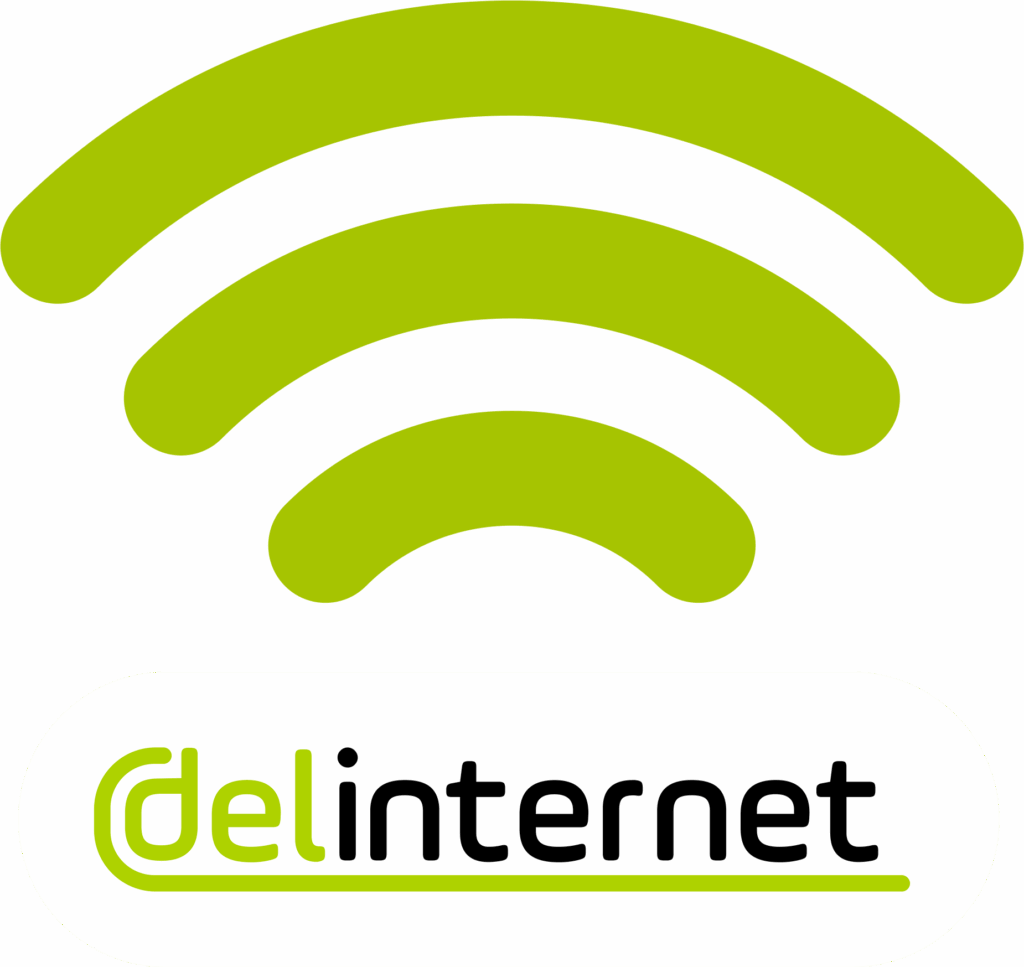 Símbolo de ondas wifi con el logo de delinternet en la parte inferior